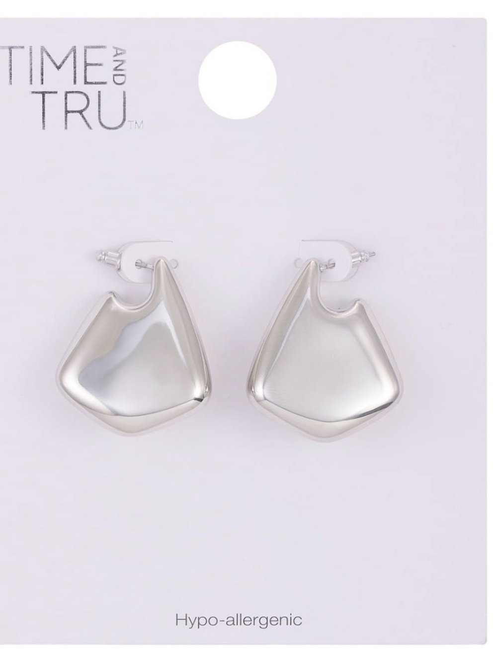 Time and Tru Silvertone Large Bean Stud Earring NWT